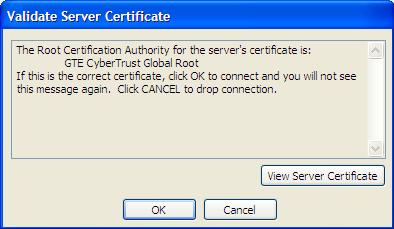 Finally, Windows may ask you to confirm the server certificate, in a window like the one