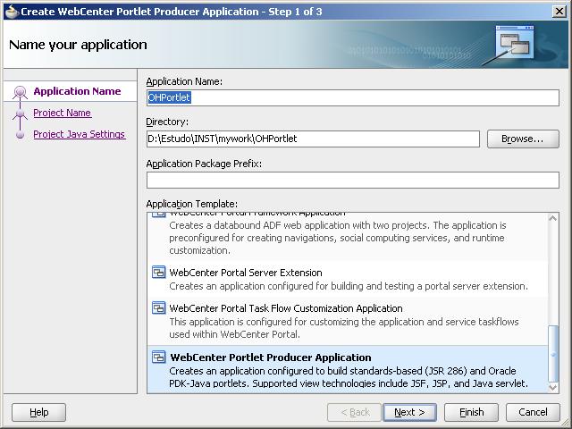 Instructions 1. In JDeveloper, create a new application. Select the Oracle WebCenter Portlet Producer Application template. 2.