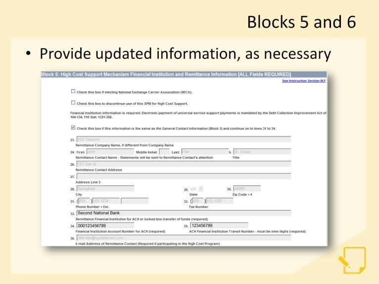 If necessary, we ll provide any updated information in Blocks 5 and 6 of the form.