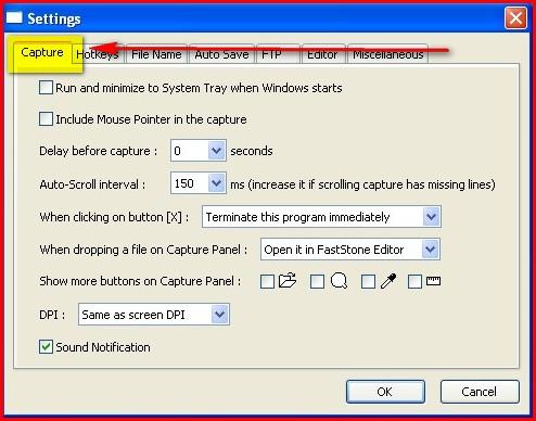 2. Open the Settings dialog box: a. Click on the Settings icon on the Capture Panel and a dropdown menu will appear b.