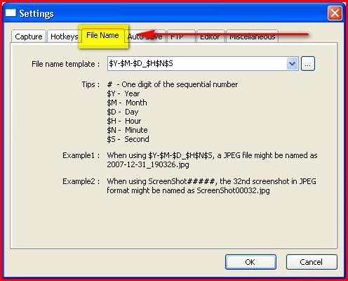The Filename settings: a. This section determines the default Filename that FastStone Capture will use when you save your captured image as a file b.