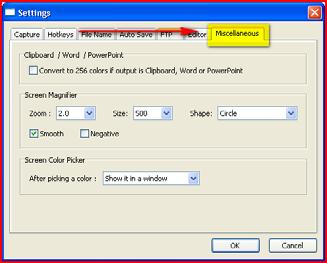 The Miscellaneous settings window includes these sets of settings: a.