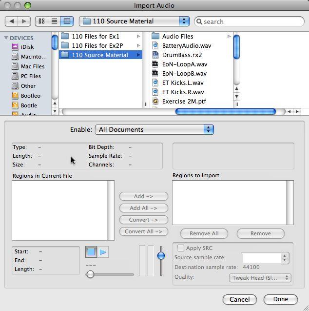 Import Audio dialog box (Mac OS) 3. Double-click the file named Rvs HH_01.