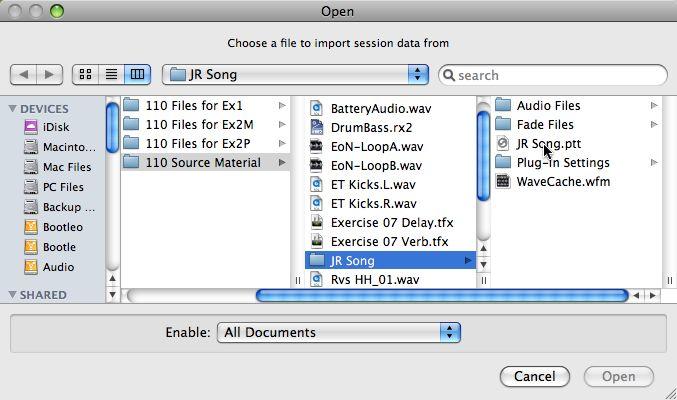 3. Double-click the JR Song.ptt file. The Import Session Data dialog box will open.