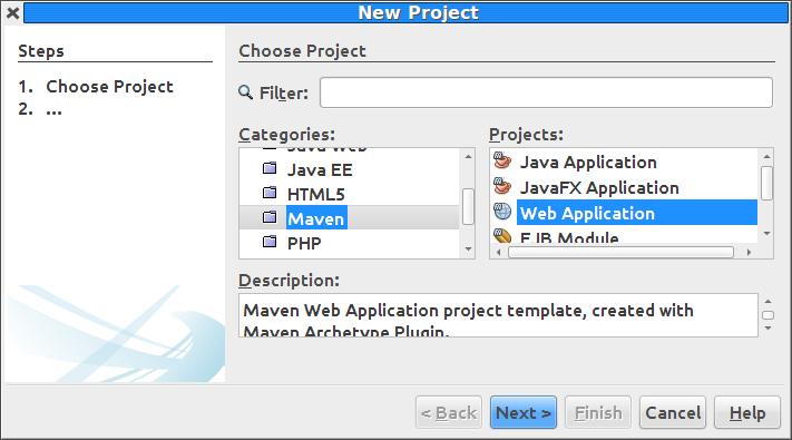 Using Maven in NetBeans To create a Maven project you should choose Maven in the