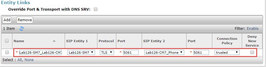 Entity Links A SIP trunk between Avaya Session Manager and a telephony system is an entity link. This example creates an entity link. To add Avaya CM as an entity link: 1.