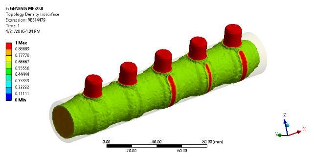 The optimization finished with 5 ESL cycles, i.e. 6 ANSYS simulations, with the displacement requirement satisfied.