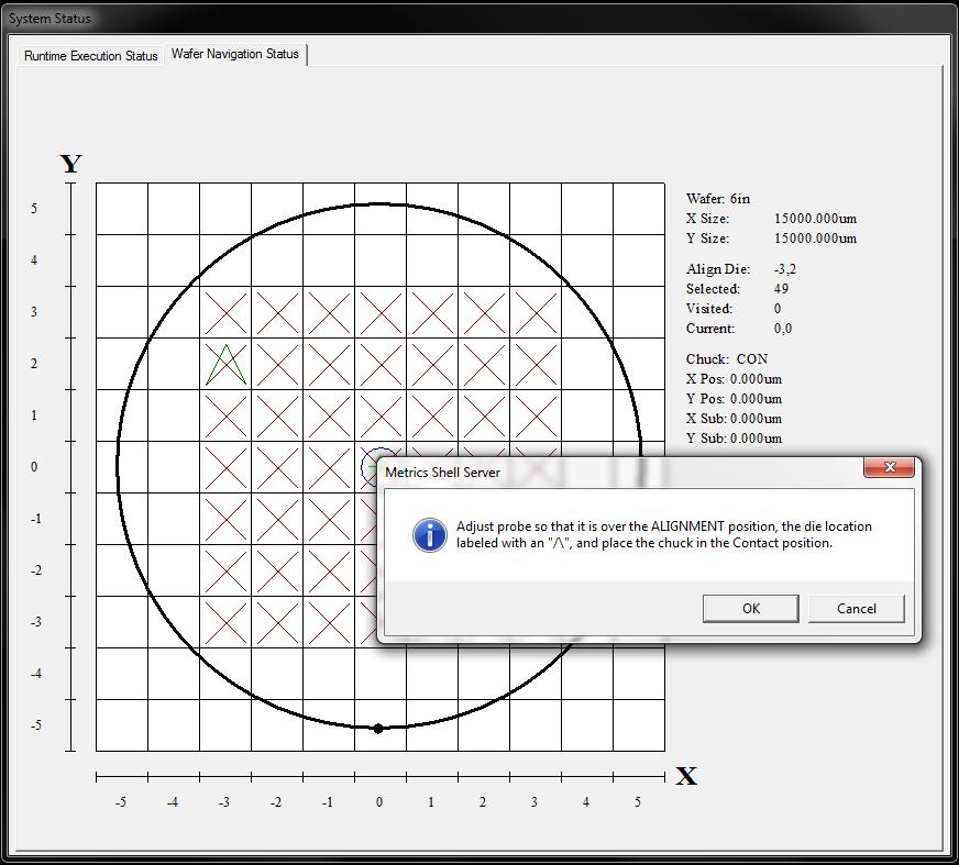 8. If using a wafer map, the Metrics ICV software will prompt the operator to verify the