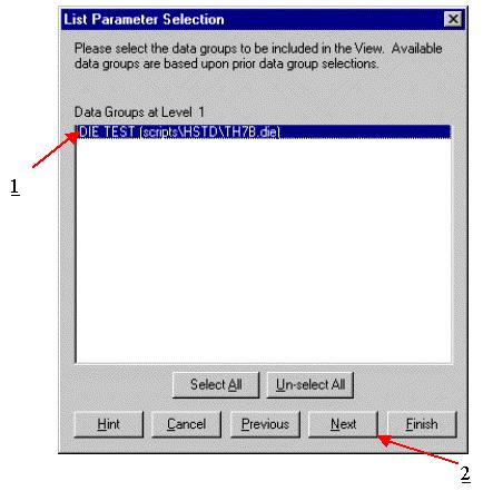 IV. Select the Die script that contains the parameter(s) to export: 1.