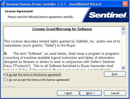 13. The Safenet Sentinel Pro driver installation will now be started to install the