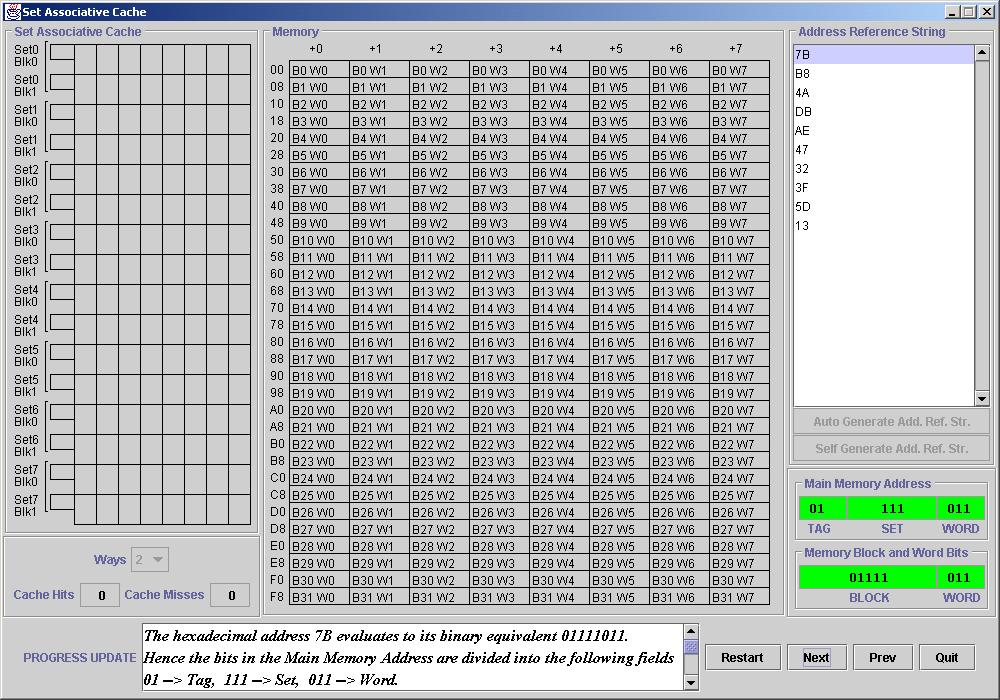 Here is a screenshot of the interface for 2-way Set Associative Cache: Figure 13: 2-way Set Associative Cache