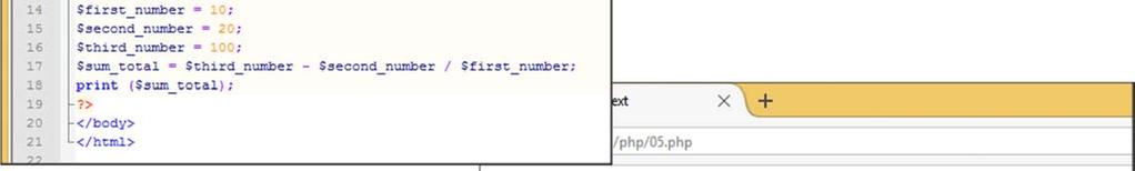 $second_number / $first_number; print ($sum_total); > <?