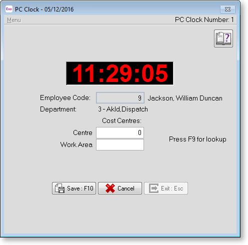 Cost Centre Structure Levels MYOB EXO PC Clock This is another way that the Exo Time and Attendance system tracks costing - it splits the cost centre up into as many as four different levels, each a