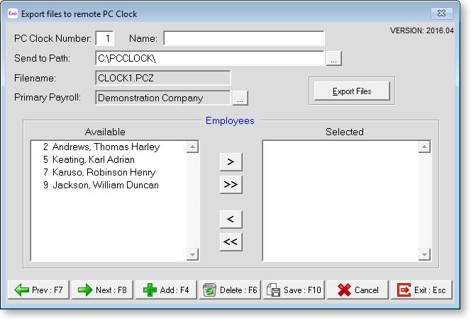 MYOB EXO PC Clock User Guide Standalone Head Office - Export Files When running PC Clock Standalone, an application is also installed to the Payroll and Time and Attendance system, at what is