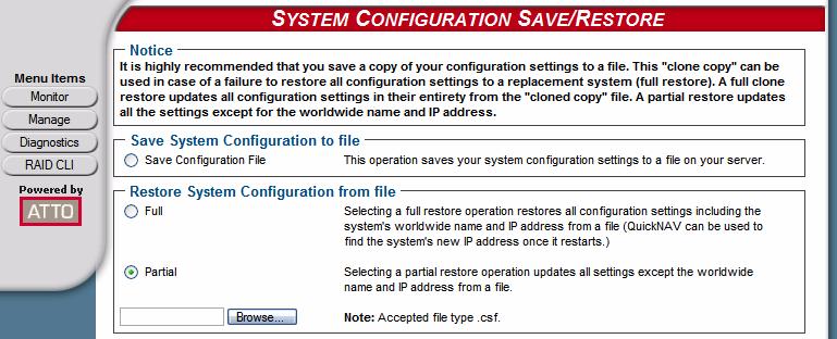Saving or restoring a configuration You may save the configuration of the FastStream you are currently using, restore the configuration from a previously-saved configuration for that FastStream, or