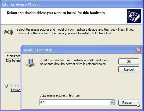 Disk to point to driver location (provided CD-ROM or