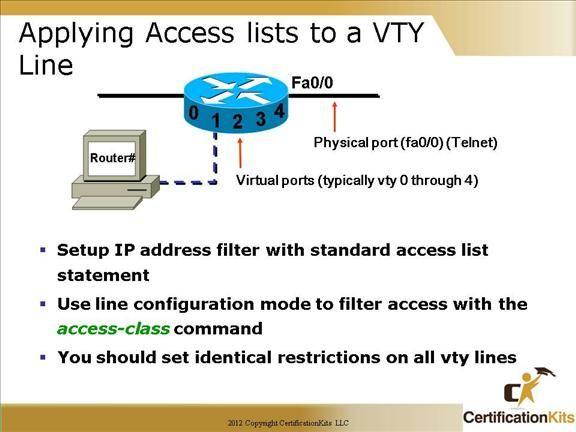 When you apply an access to the VTY lines, you don t need to specify the telnet protocol since access to the VTY implies terminal access.