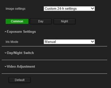 Parameter Scheduled D/N Settings Description The camera switches between day and night modes according to the configured schedule. The start and end times shown are for day mode.
