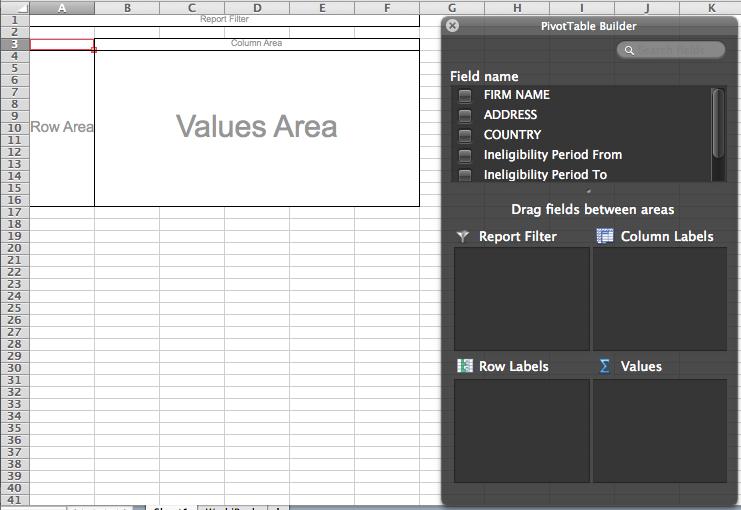 There are two pieces, the various boxes on the left and the PivotTable Builder on the right.