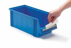 Stacking Bins Full width label with protective selfadhesive shield is easy to keep clean and change when necessary. Labels ordered separately. Width dividers of grey epoxy enamelled steel (RAL 7035).