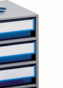 Storage cabinets Comprises a epoxy enamelled steel frame (RAL 7045), colour bins with backstops and labels with protective shields.