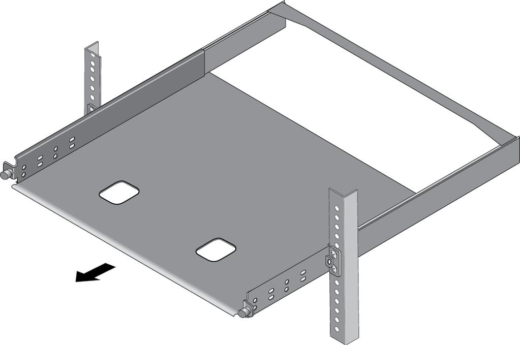 x550 Series Installation Guide for Virtual Chassis Stacking 2. Loosen the two thumbscrews on the front of the bracket. Refer to Figure 27.