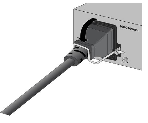 Refer to Figure 42. Figure 42. Connecting the AC Power Cord to the Switch 3.