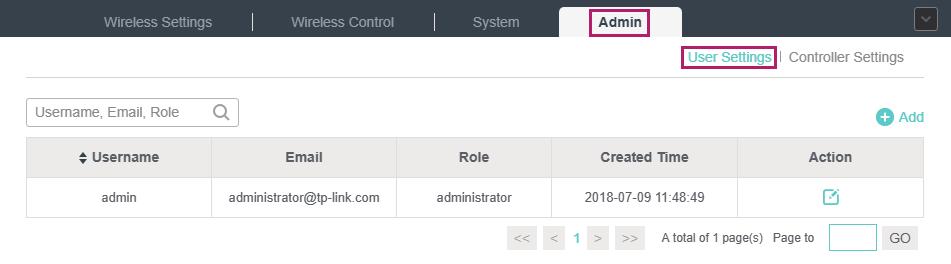 The administration authority varies among different roles. Administrator The first administrator account is created in the Basic Configuration process and this account can not be deleted.