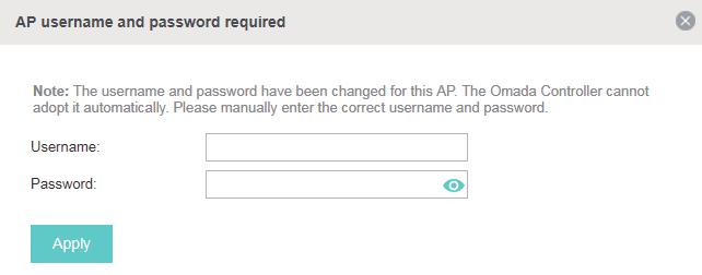 Click the Retry button in the Action column and enter the current username and password of the EAP. Click Apply.
