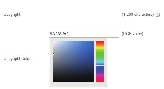 RGB value manually. Copyright Specify the copyright information.