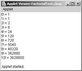 1 // Fig. 6.15: FactorialTest.java 2 // Recursive factorial method. 3 import java.awt.*; 4 5 import javax.swing.