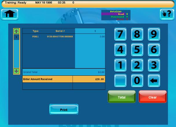 SELLING LOTTO GAMES TOTAL SALES 1. Touch TOTAL on the Home Screen when transactions for a customer are complete. 2. Enter the amount given by the customer using the NUMERIC TOUCHPAD. 3.
