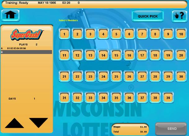 SELLING LOTTO GAMES SUPERCASH! 1. Touch SUPERCASH! on the Home Screen. 2. Select the AMOUNT PER DRAW: [$1, $2, $3, $4, or $5]. 3. Select the number of DRAWS: [1 7]. 4.