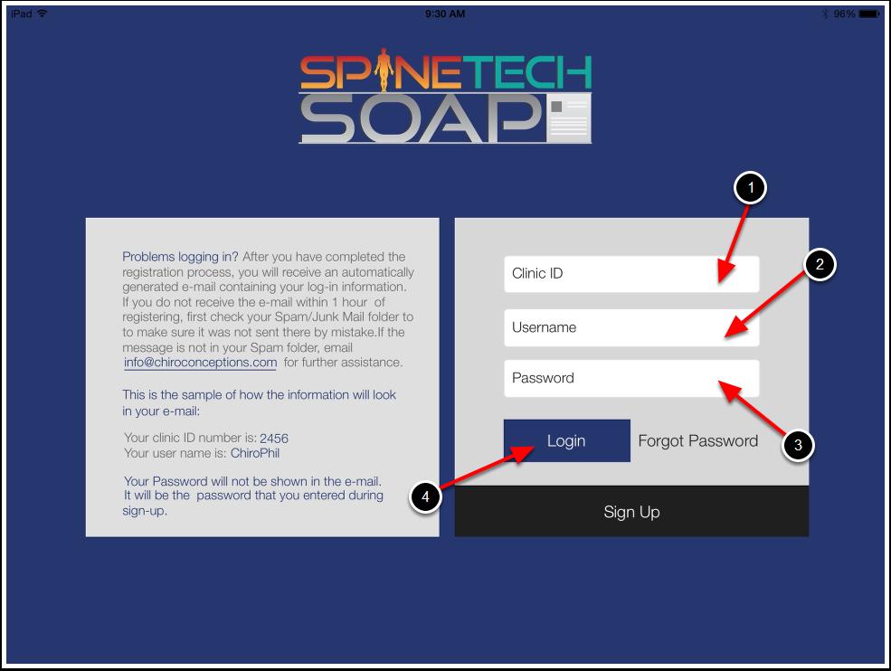 Log In Logging in to SpineTech SOAP: On the left side of the screen you will find instructions for the initial login process after you have registered with SpineTech SOAP. 1.