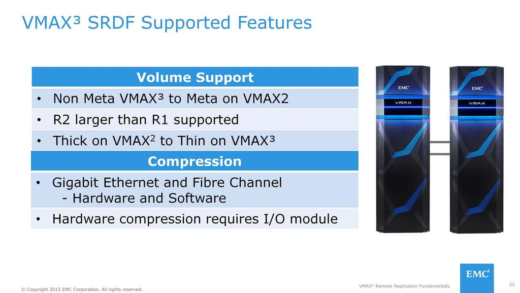 Meta devices do not exist on VMAX 3 arrays however there is support for creating SRDF pairs between VMAX2 Meta devices and VMAX 3 non-meta devices.