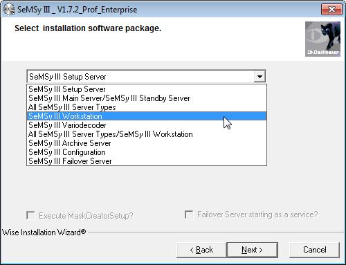 The dialog is displayed for selecting the software package to be installed. Fig.