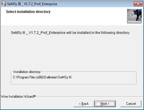 The dialog for selecting the installation directory is displayed. The installation directory can not be changed. Fig.