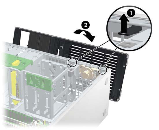 7. Remove the HP Z400 Workstation front bezel as shown in the following illustration, if applicable.