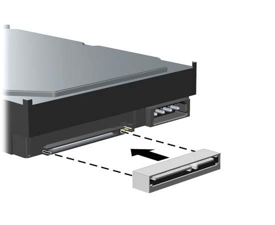 5. If installing a SAS drive, attach a SAS-to-SATA cable adapter to the connector on the SAS hard drive as shown in the following figure.