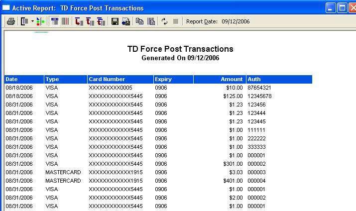 In Store Operations Manager, click Reports Custom TD Force Post Transactions.