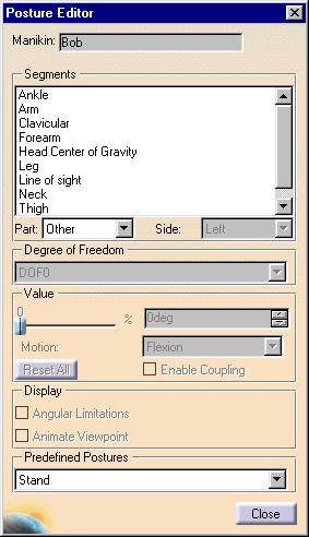 Page 15 The Posture Editor dialog box is divided into five sections: The Degrees of Freedom