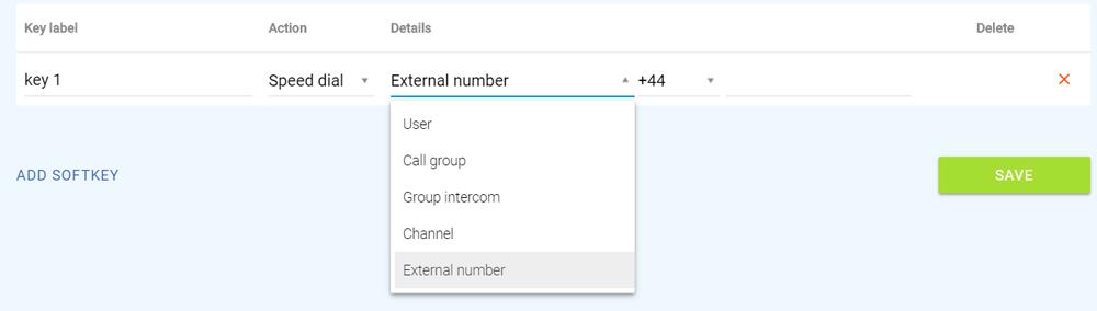 23.2 Speed dial The available options are: User choose a username from the list in the next column. Pressing the key will make a call to the user Call group choose a call park name from the list.
