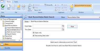 Reconcile Bank Account We have looked at reconciling department disbursements using bank reconciliation in NextGen, now we will look at reconciling bank accounts.