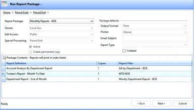 Select the Report Filter (this should be a Report filter that is set up to run with the criteria you are setting the report package up for example: if setting up a Report Package for BOE, then the