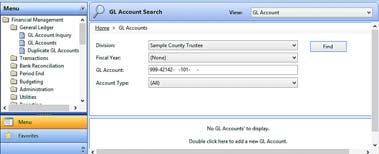 Select the number of years from the dropdown and click View Years. GL Accounts Under GL Accounts, you can search for GL Accounts, add new accounts, or add a fiscal year to an existing account.