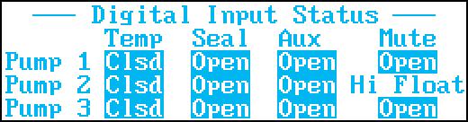 Each input is shown as either open circuit ( Open ) or closed circuit, meaning shorted to COM ( Clsd ).