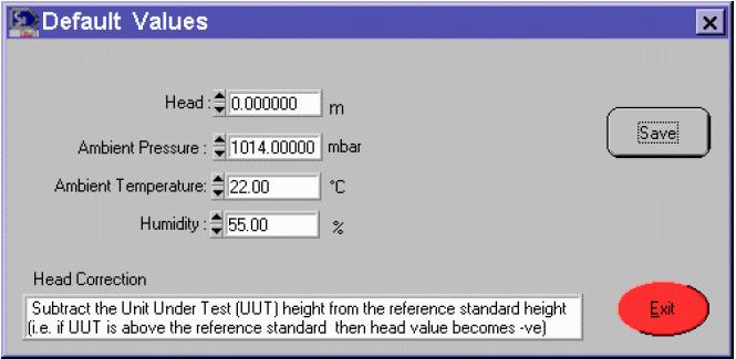 Pressurements PressCal Users Manual Setting the Default Values The default values have been defined by SI Pressure Instruments.