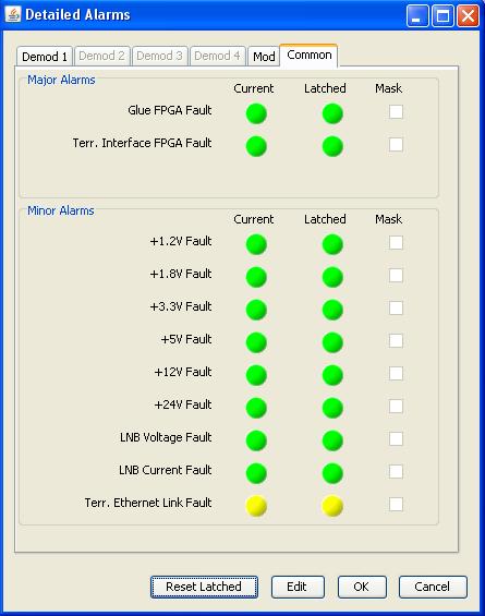 SkyWire Controller (GUI) To view the detailed alarms of the gateway common hardware, select the Common tab. The Detailed Alarms screen for the gateway common equipment (Figure 7.4.6-3) is shown.
