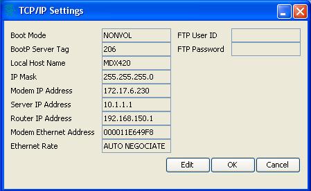 SkyWire Controller (GUI) 7.4.8 Configure TCP/IP Settings TCP/IP Settings are all READ ONLY settings from the GUI. These settings are only configurable from the service port J7 serial interface ONLY.