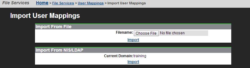 2. Click Import Users to the display the Import User Mapping page.